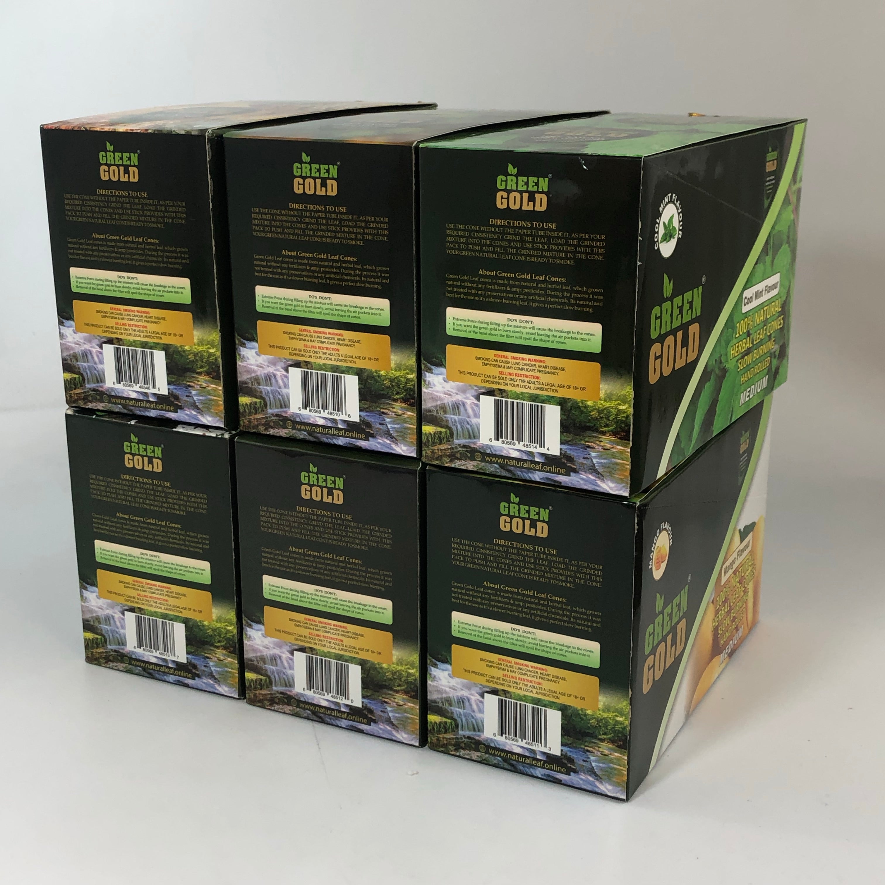 GREEN GOLD ALL NATURAL HERBAL LEAF CONES MEDIUM SIZE 24 BOXES PER DISPLAY (2 CONES PER BOX)